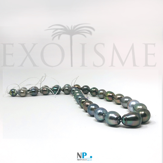 Collier de perles de Tahiti, perles authentiques du pacifique, perles baroques de 8,0 à 10,9 mm longueur 43 à 44 cm